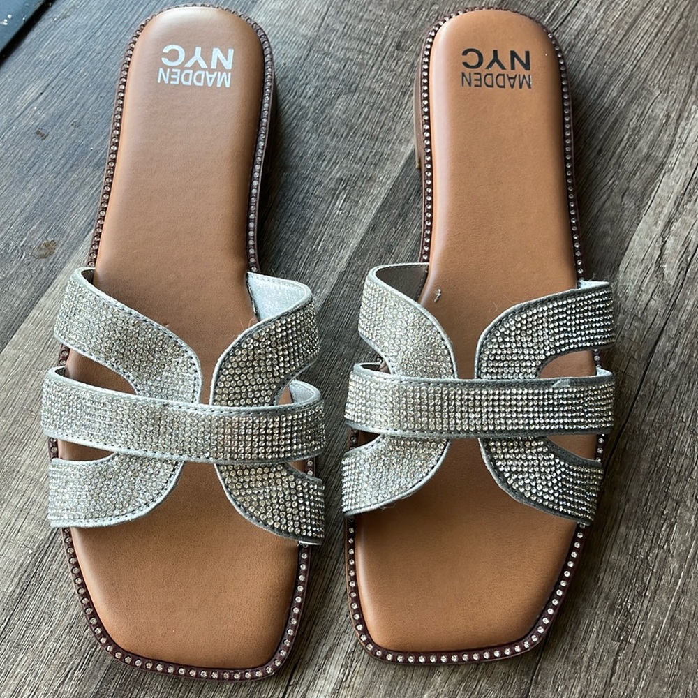 Madden NYC Women's Open Toe Slip On Rhinestone Sandal